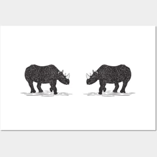 Rhinos in Love - cool animal ink art design - on white Posters and Art